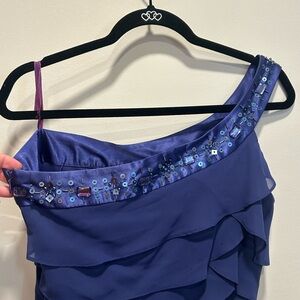 dressbarn One-Shoulder Dress with Blue Sequins